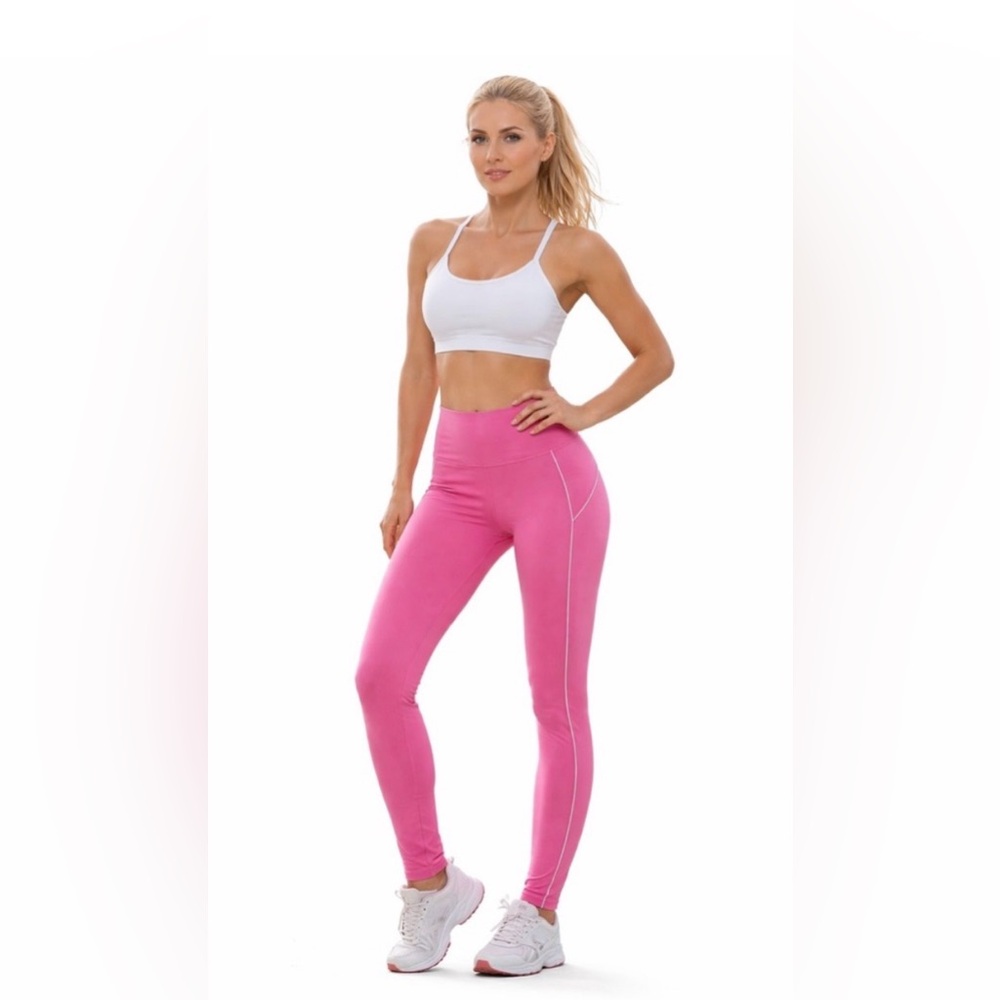 Wilo The Label Pink & White Ribbed Activewear Legging Size Small (XS) EUC